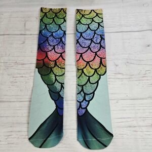 Living‎ Royal Mermaid Scale Rainbow Knee High Socks Women Fun Novelty Gift